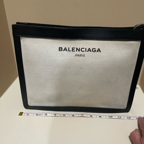Balenciaga Large Canvas Logo Leather Trimmed Clutch - Picture 9 of 14